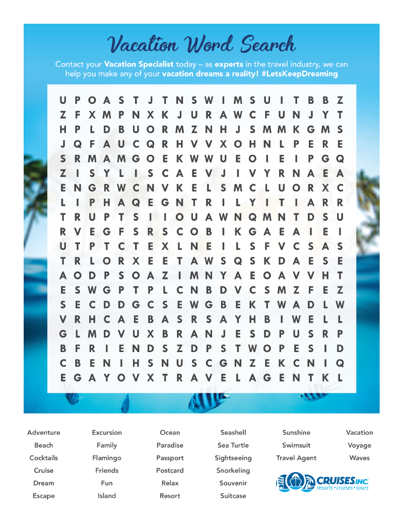 Vacation Word Search Preview Image